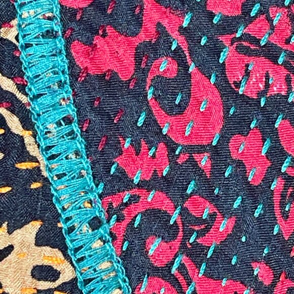 Mieko Hand-Stitched Reversible Kimono Jacket Sz 1 Artisan Boho Patchwork Kantha - Picture 9 of 16